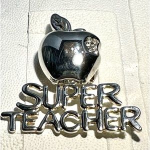 Vintage Signed Best Silver  Tone Super Teacher Apple Pendent/Brooch Pin
